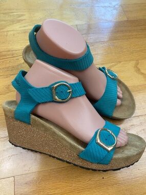 Papillio by Birkenstock Soley Embossed Wedge Sandals Biscay Bay US 10/EU 40 N